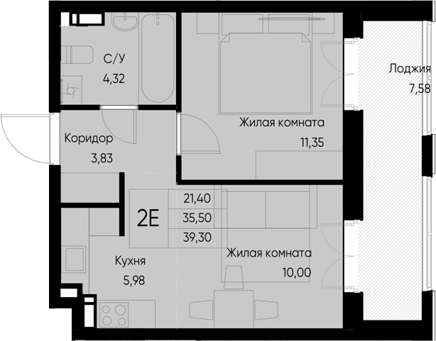 Планировка — Васильевский остров, 1-комн., 36 м²