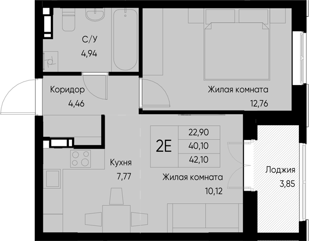 Планировка — Васильевский остров, 1-комн., 40 м²