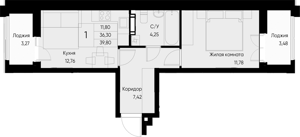 Планировка — Васильевский остров, 1-комн., 36 м²