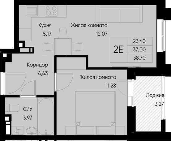 Планировка — Васильевский остров, 1-комн., 37 м²