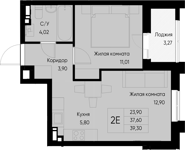 Планировка — Васильевский остров, 1-комн., 38 м²