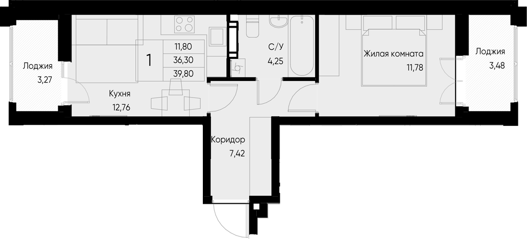 Планировка — Васильевский остров, 1-комн., 36 м²