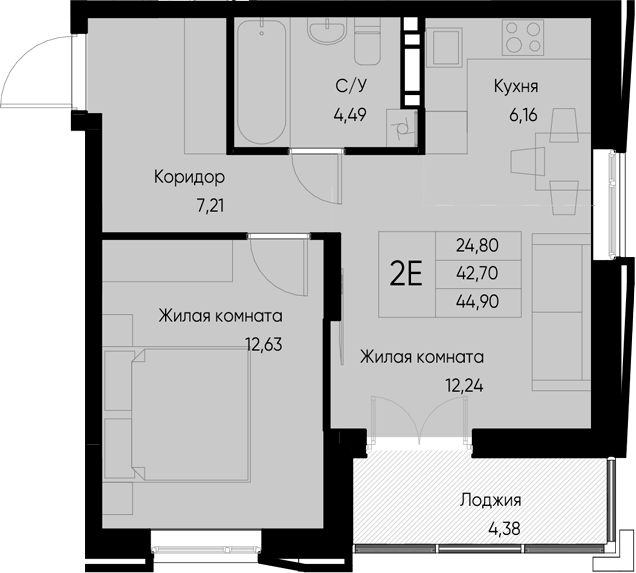 Планировка — Васильевский остров, 1-комн., 43 м²