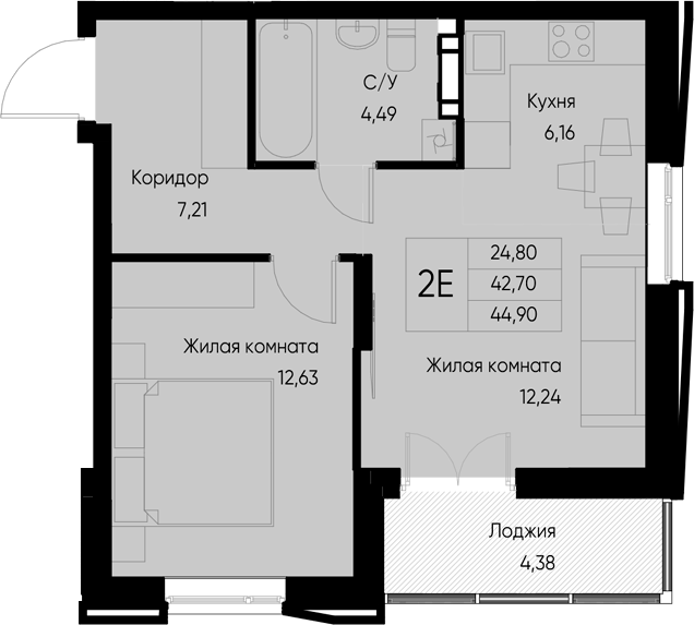 Планировка — Васильевский остров, 1-комн., 43 м²