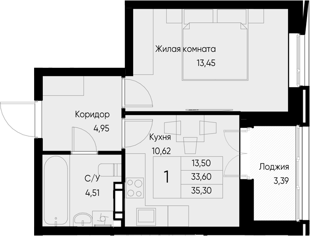 Планировка — Васильевский остров, 1-комн., 34 м²