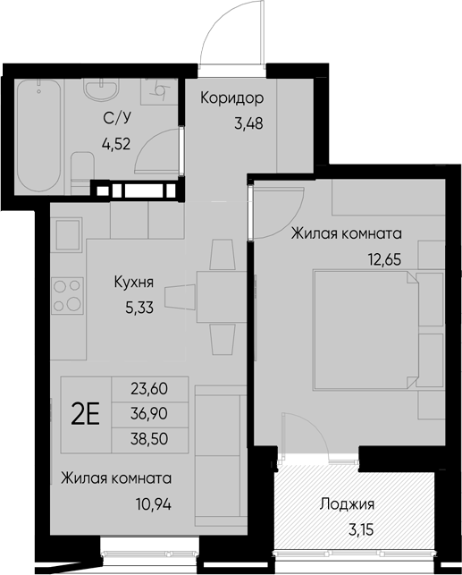 Планировка — Васильевский остров, 1-комн., 37 м²