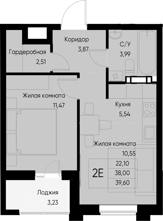 Планировка — Васильевский остров, 1-комн., 38 м²