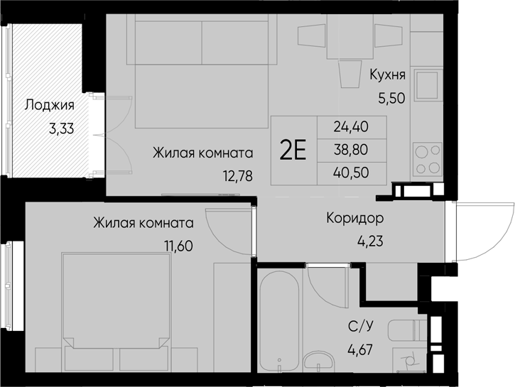 Планировка — Васильевский остров, 1-комн., 39 м²