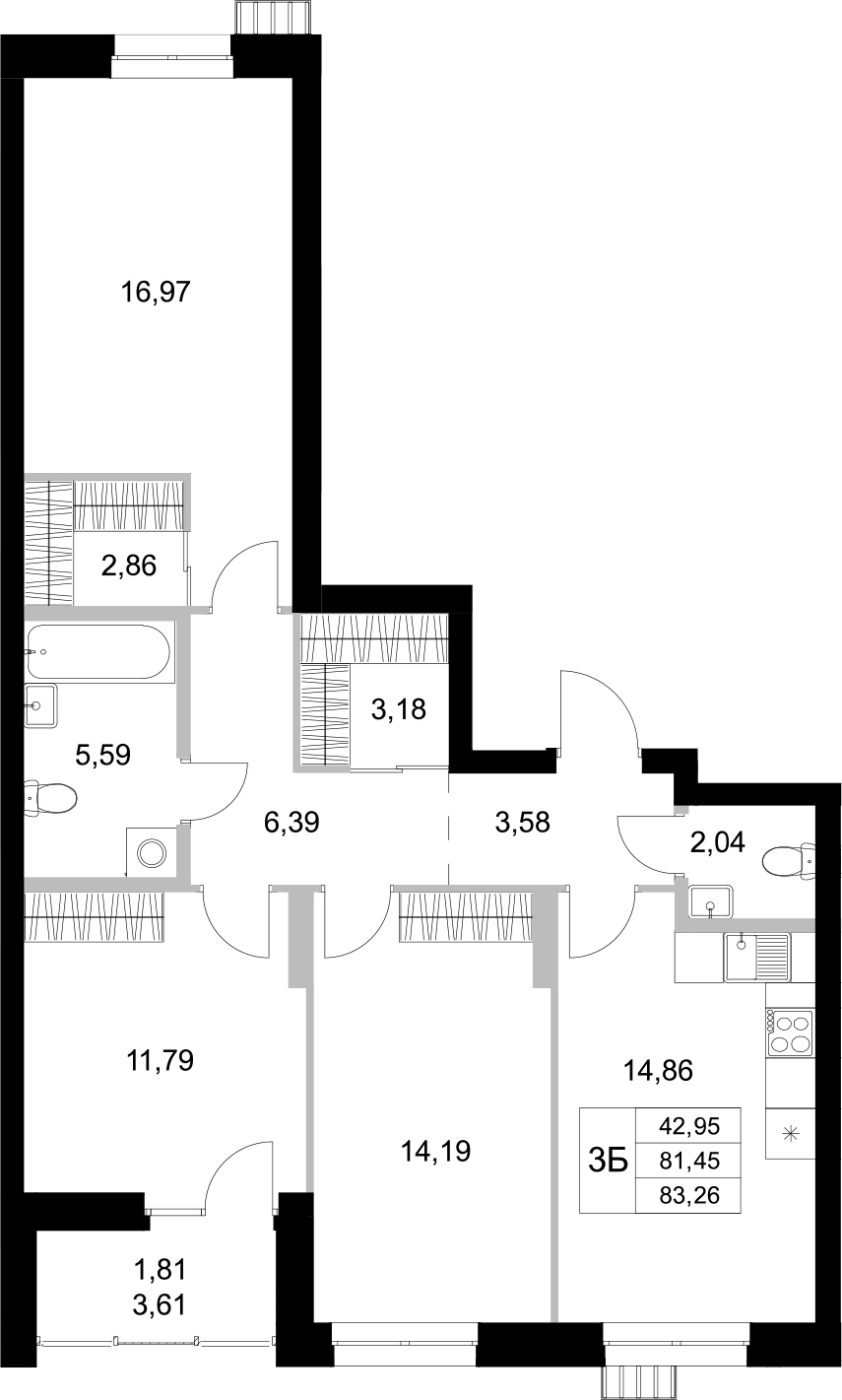 Планировка — Уникум на Амирхана, 3-комн., 81 м²