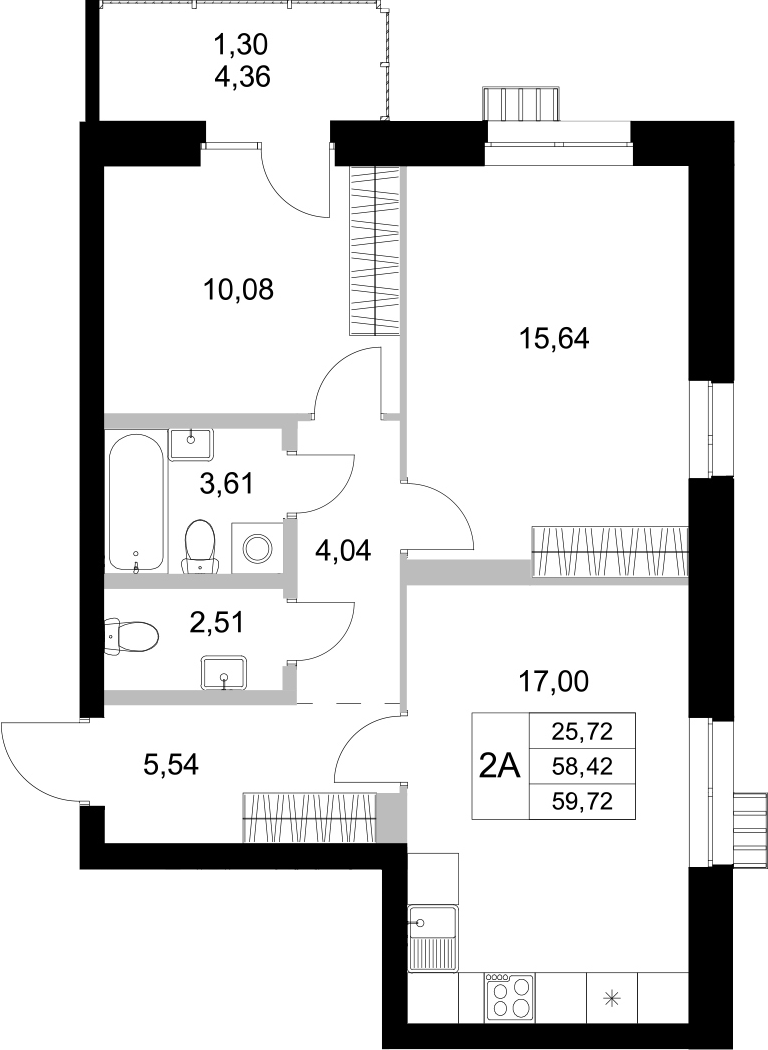 Планировка — Уникум на Амирхана, 2-комн., 58 м²