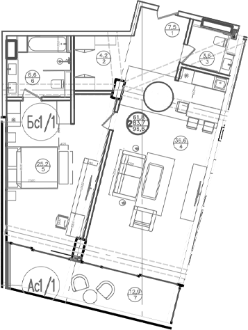 Планировка — Mandarin Garden Hotel, 2-комн., 84 м²