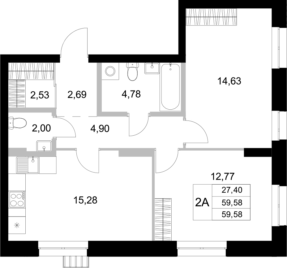 Планировка — Уникум на Амирхана, 2-комн., 60 м²