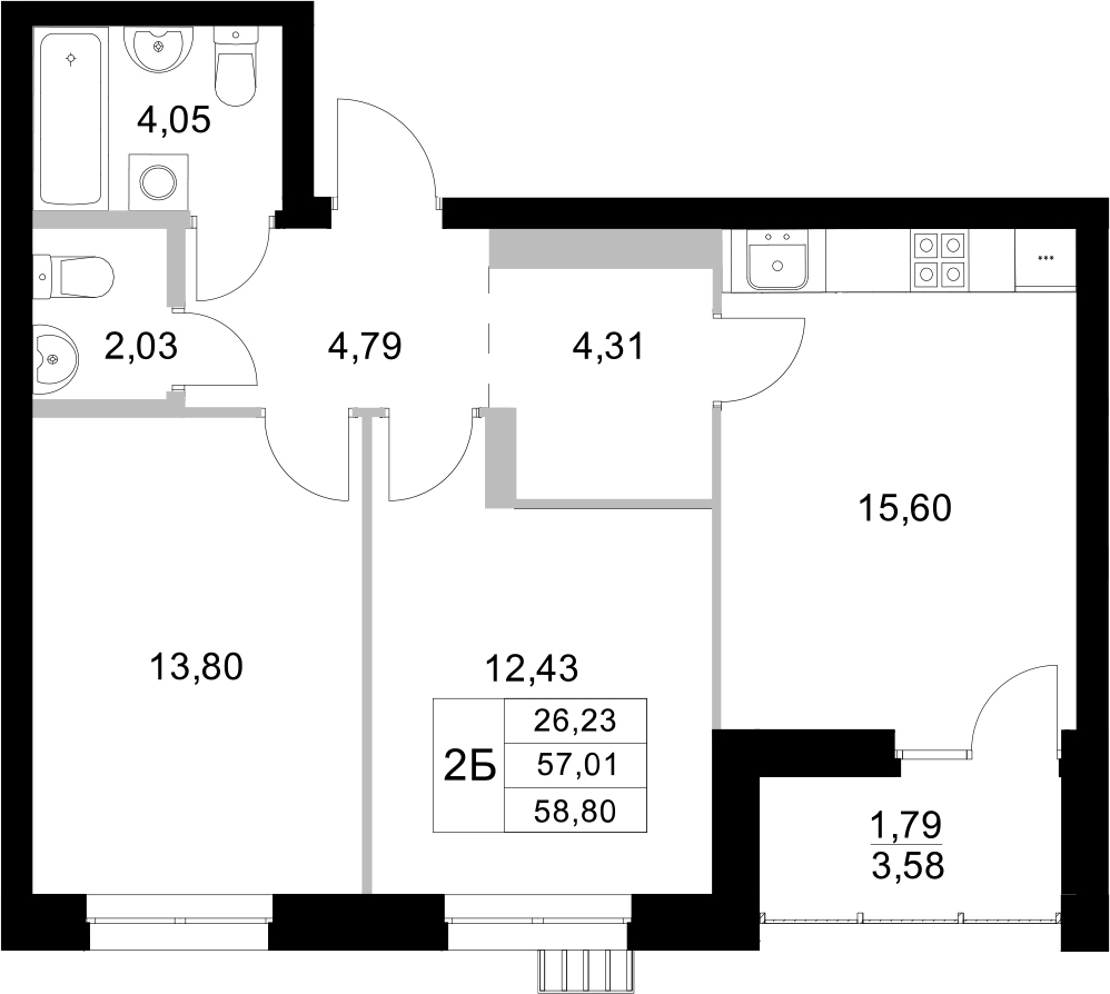 Планировка — Уникум на Амирхана, 2-комн., 57 м²