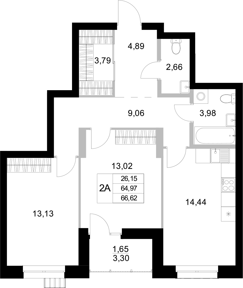Планировка — Уникум на Амирхана, 2-комн., 65 м²