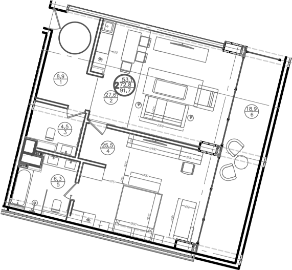 Планировка — Mandarin Garden Hotel, 1-комн., 71 м²