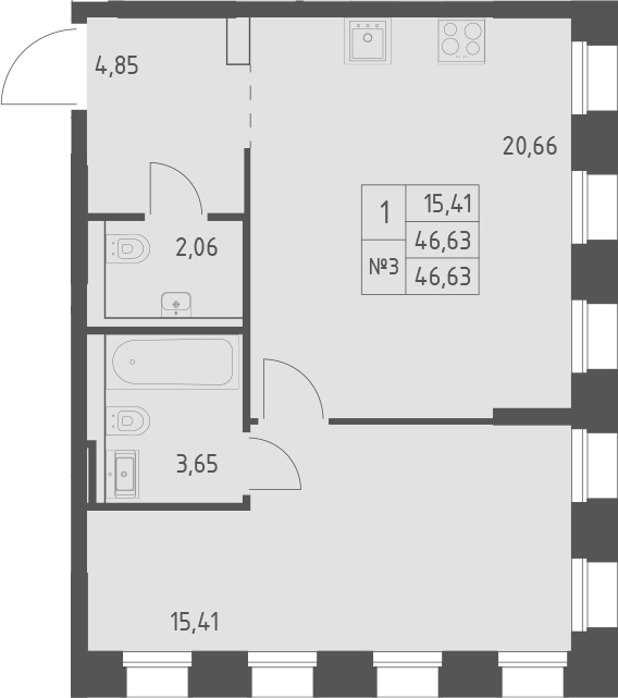 Планировка — Зилант Премьер, 1-комн., 47 м²