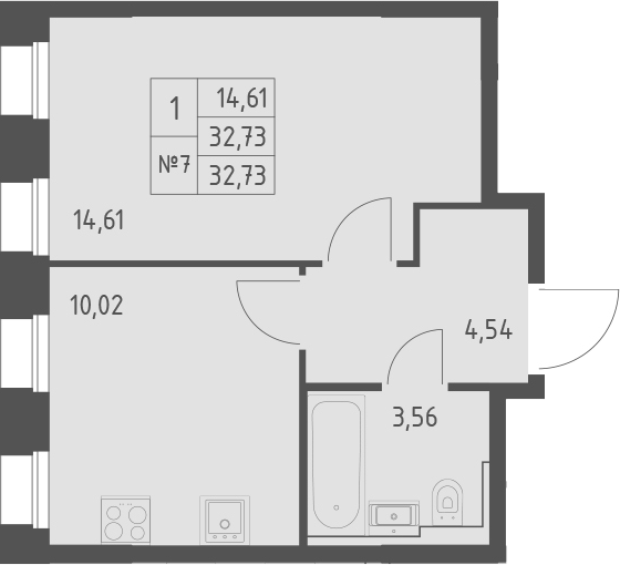 Планировка — Зилант Премьер, 1-комн., 33 м²