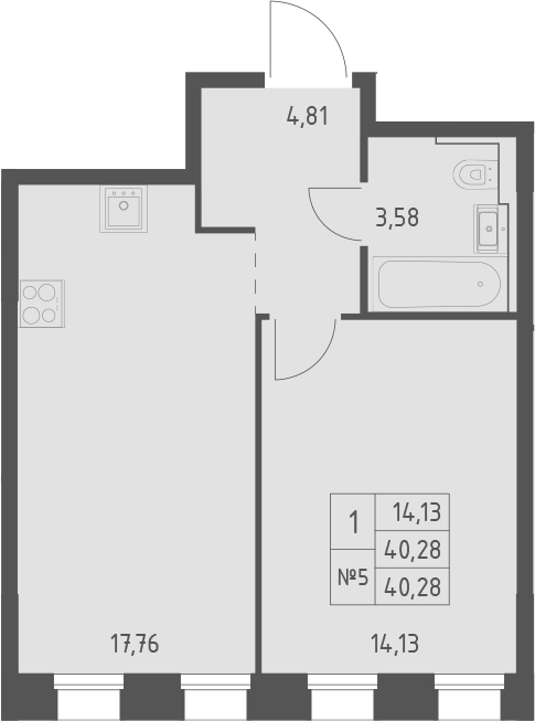 Планировка — Зилант Премьер, 1-комн., 40 м²