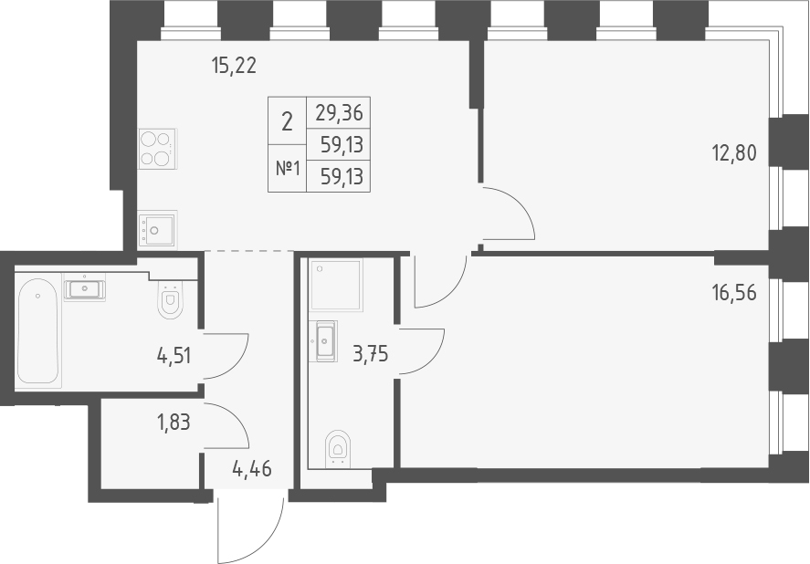 Планировка — Зилант Премьер, 2-комн., 59 м²