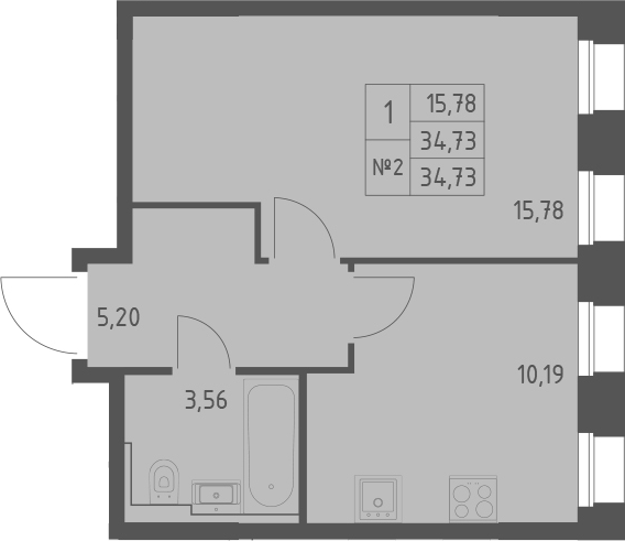 Планировка — Зилант Премьер, 1-комн., 35 м²