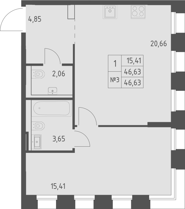 Планировка — Зилант Премьер, 1-комн., 47 м²