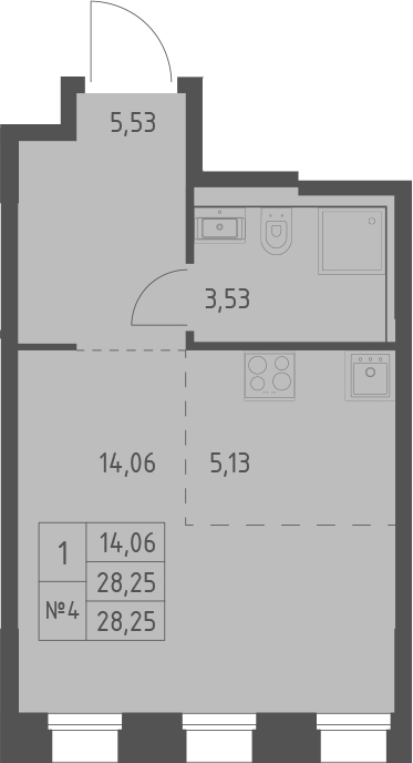 Планировка — Зилант Премьер, Студия, 28 м²
