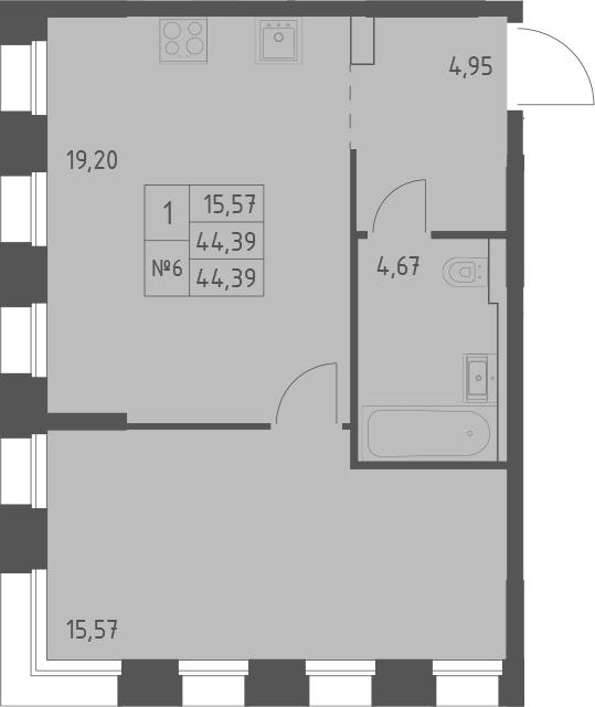 Планировка — Зилант Премьер, 1-комн., 44 м²