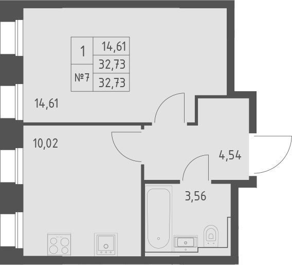 Планировка — Зилант Премьер, 1-комн., 33 м²