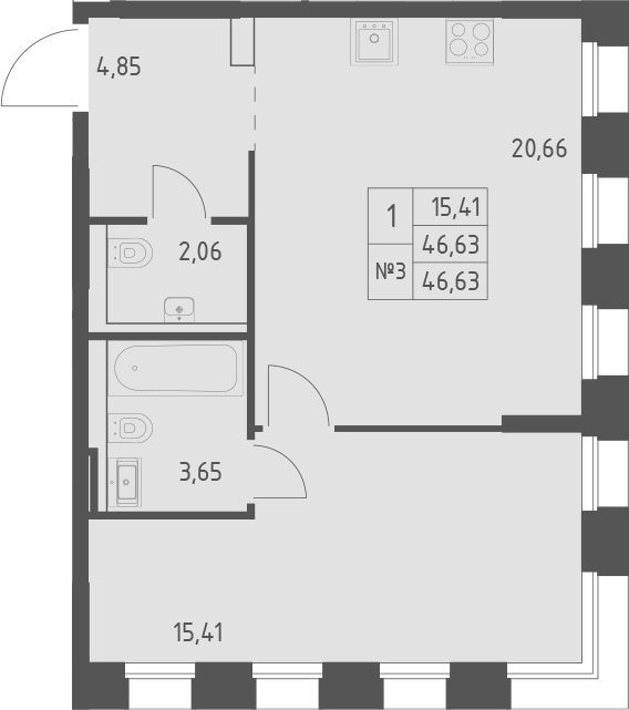 Планировка — Зилант Премьер, 1-комн., 47 м²