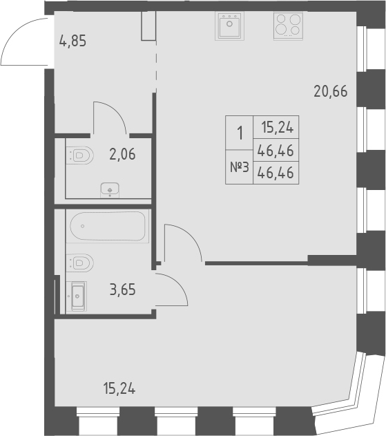Планировка — Зилант Премьер, 1-комн., 46 м²