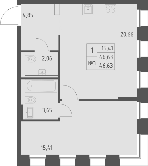 Планировка — Зилант Премьер, 1-комн., 47 м²