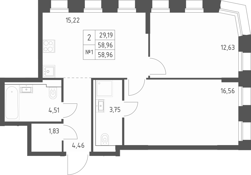 Планировка — Зилант Премьер, 2-комн., 59 м²