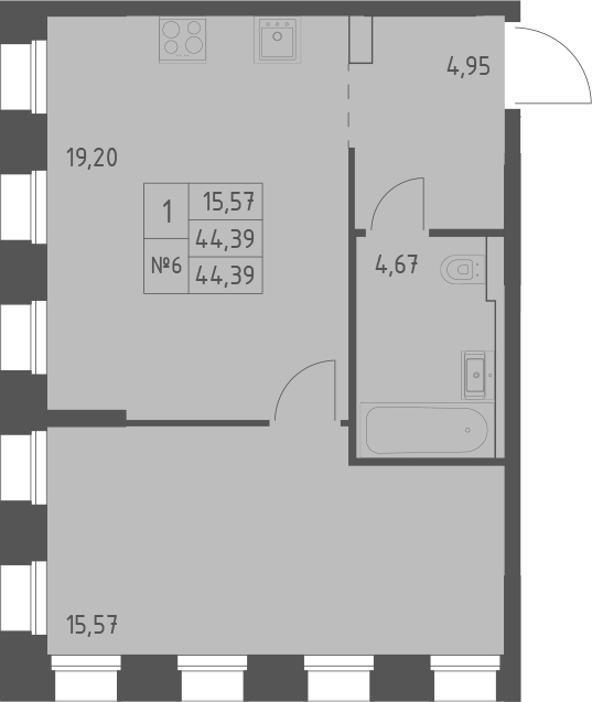 Планировка — Зилант Премьер, 1-комн., 44 м²