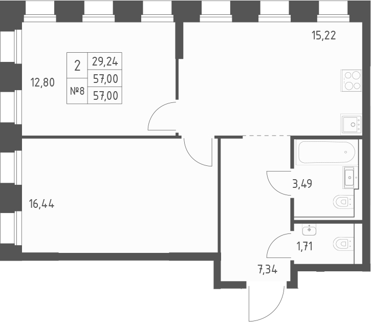 Планировка — Зилант Премьер, 2-комн., 57 м²