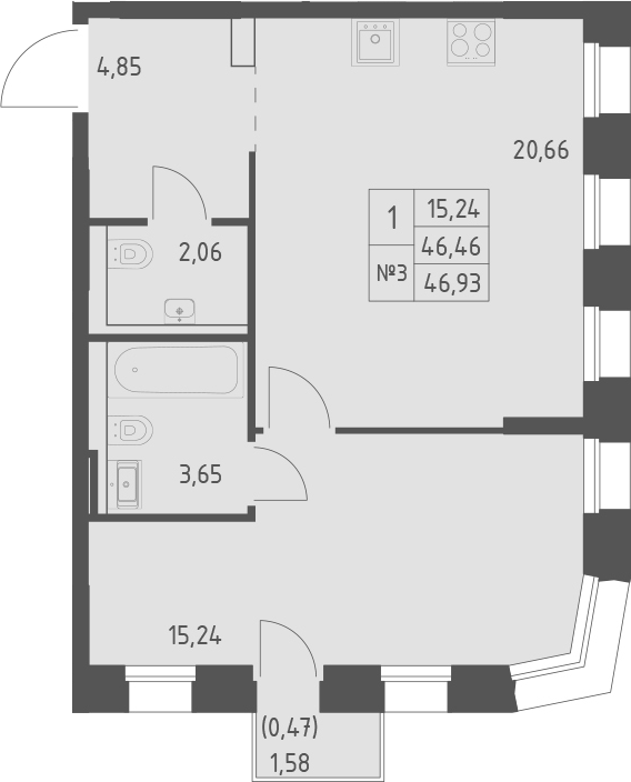 Планировка — Зилант Премьер, 1-комн., 46 м²