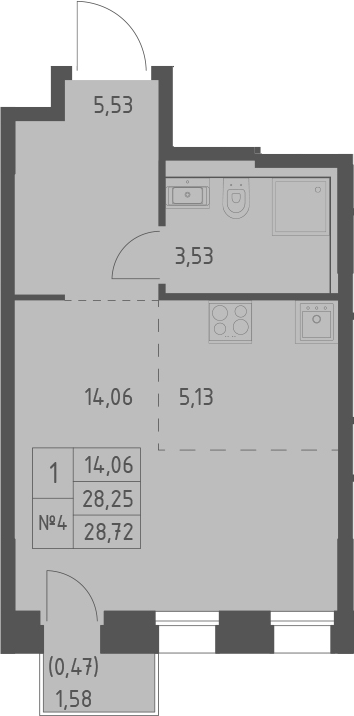 Планировка — Зилант Премьер, Студия, 28 м²