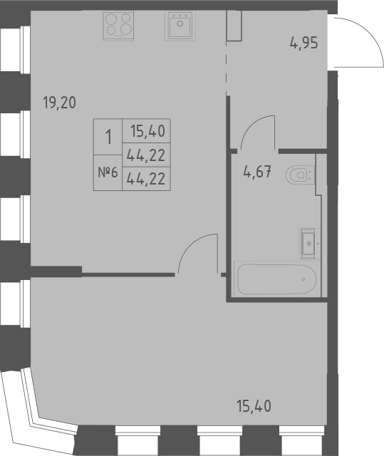 Планировка — Зилант Премьер, 1-комн., 44 м²