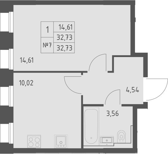 Планировка — Зилант Премьер, 1-комн., 33 м²