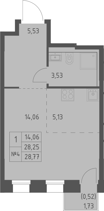 Планировка — Зилант Премьер, Студия, 28 м²