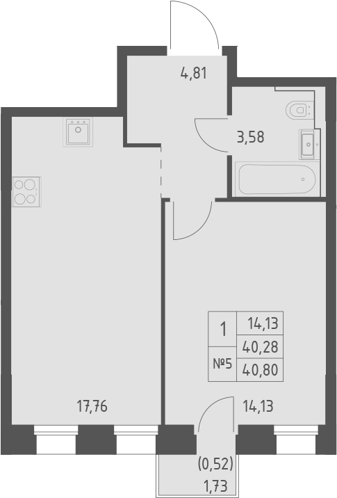 Планировка — Зилант Премьер, 1-комн., 40 м²