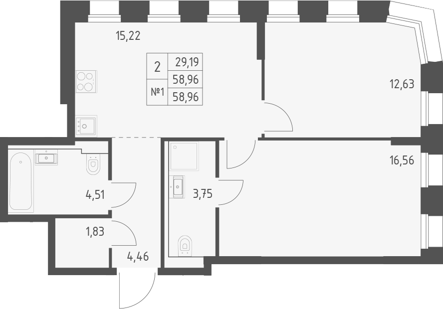 Планировка — Зилант Премьер, 2-комн., 59 м²
