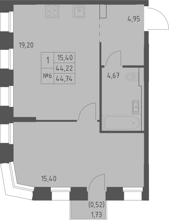 Планировка — Зилант Премьер, 1-комн., 44 м²