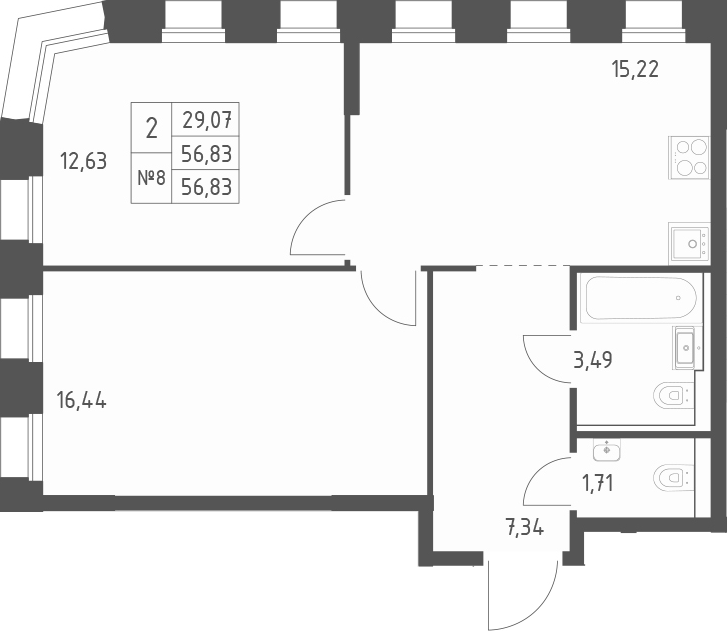 Планировка — Зилант Премьер, 2-комн., 57 м²