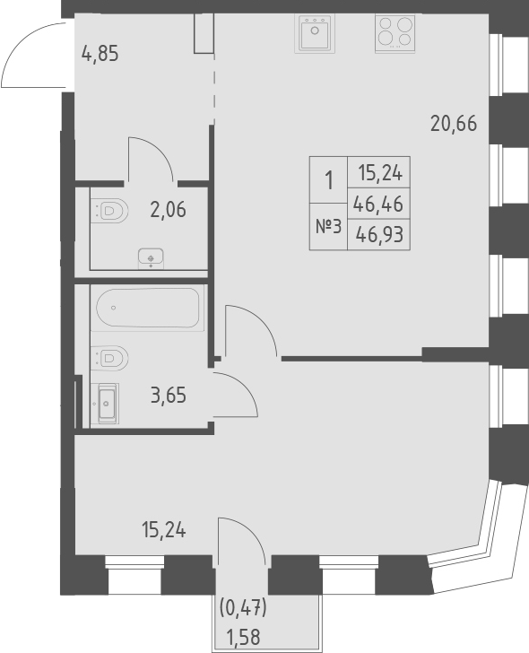 Планировка — Зилант Премьер, 1-комн., 46 м²