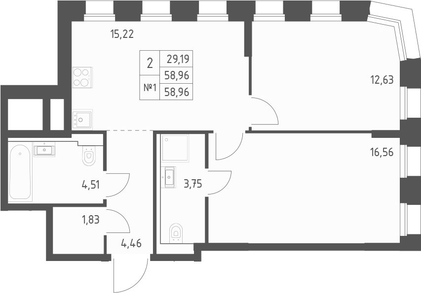 Планировка — Зилант Премьер, 2-комн., 59 м²