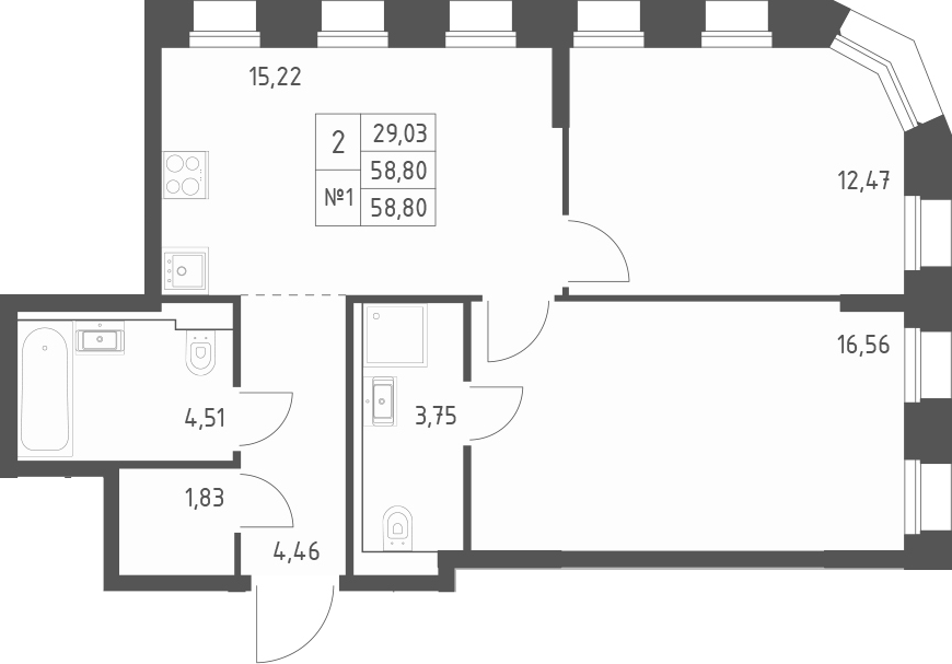 Планировка — Зилант Премьер, 2-комн., 59 м²