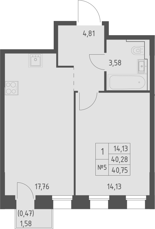 Планировка — Зилант Премьер, 1-комн., 40 м²