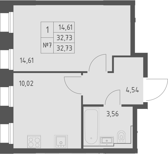 Планировка — Зилант Премьер, 1-комн., 33 м²