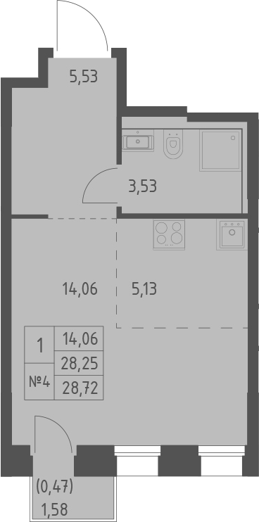 Планировка — Зилант Премьер, Студия, 28 м²
