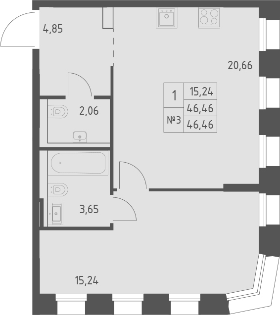Планировка — Зилант Премьер, 1-комн., 46 м²